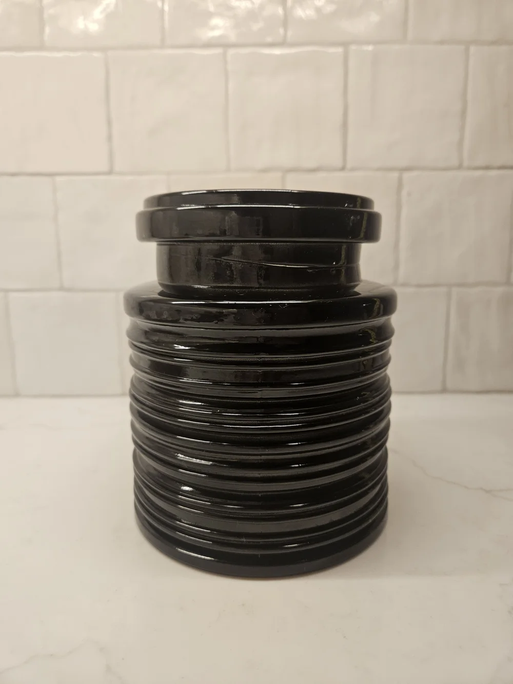 Black Ribbed Glass Vase